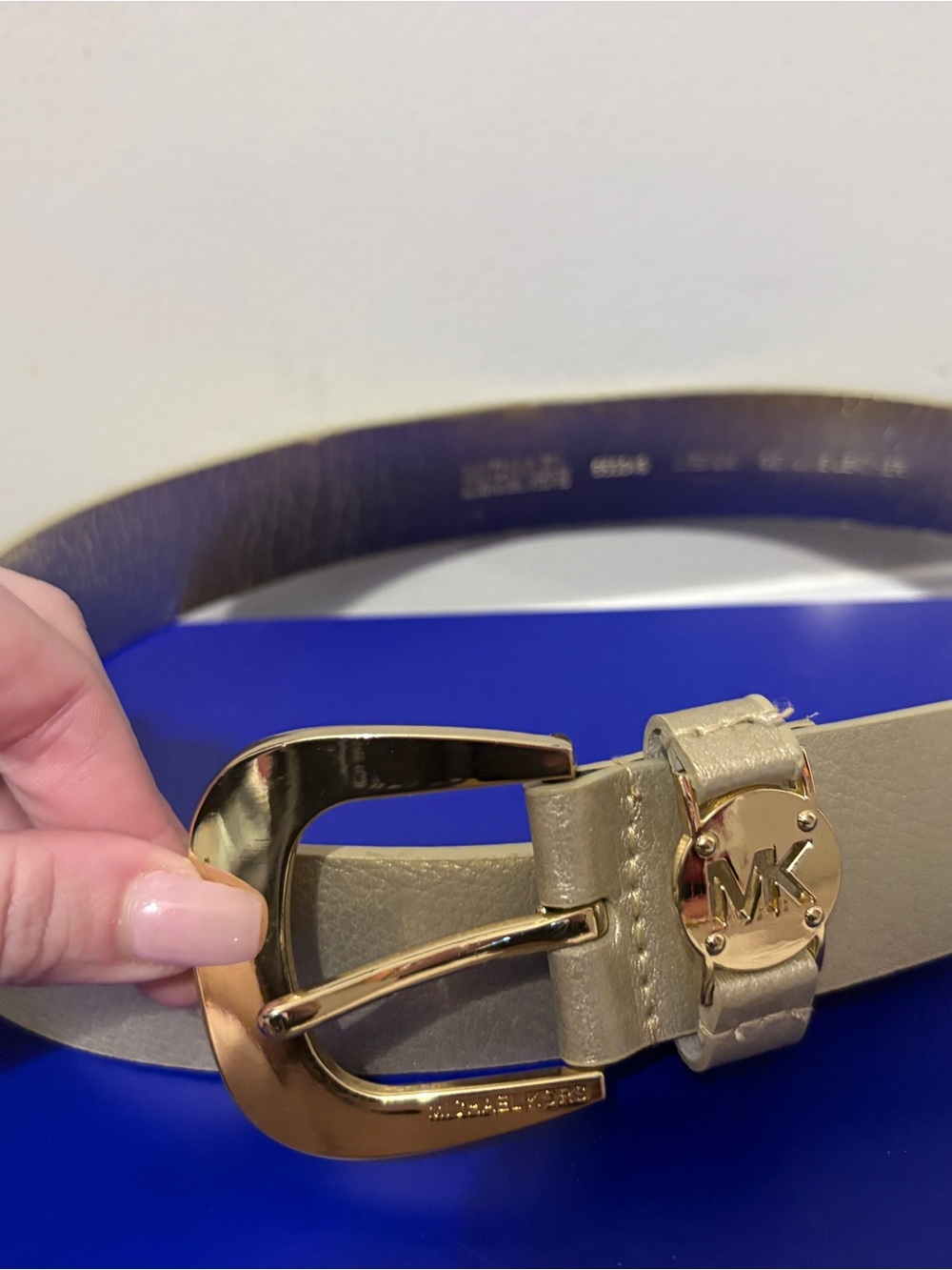 Michael Kors Metallic Gold Leather Belt with Gold MK Accent